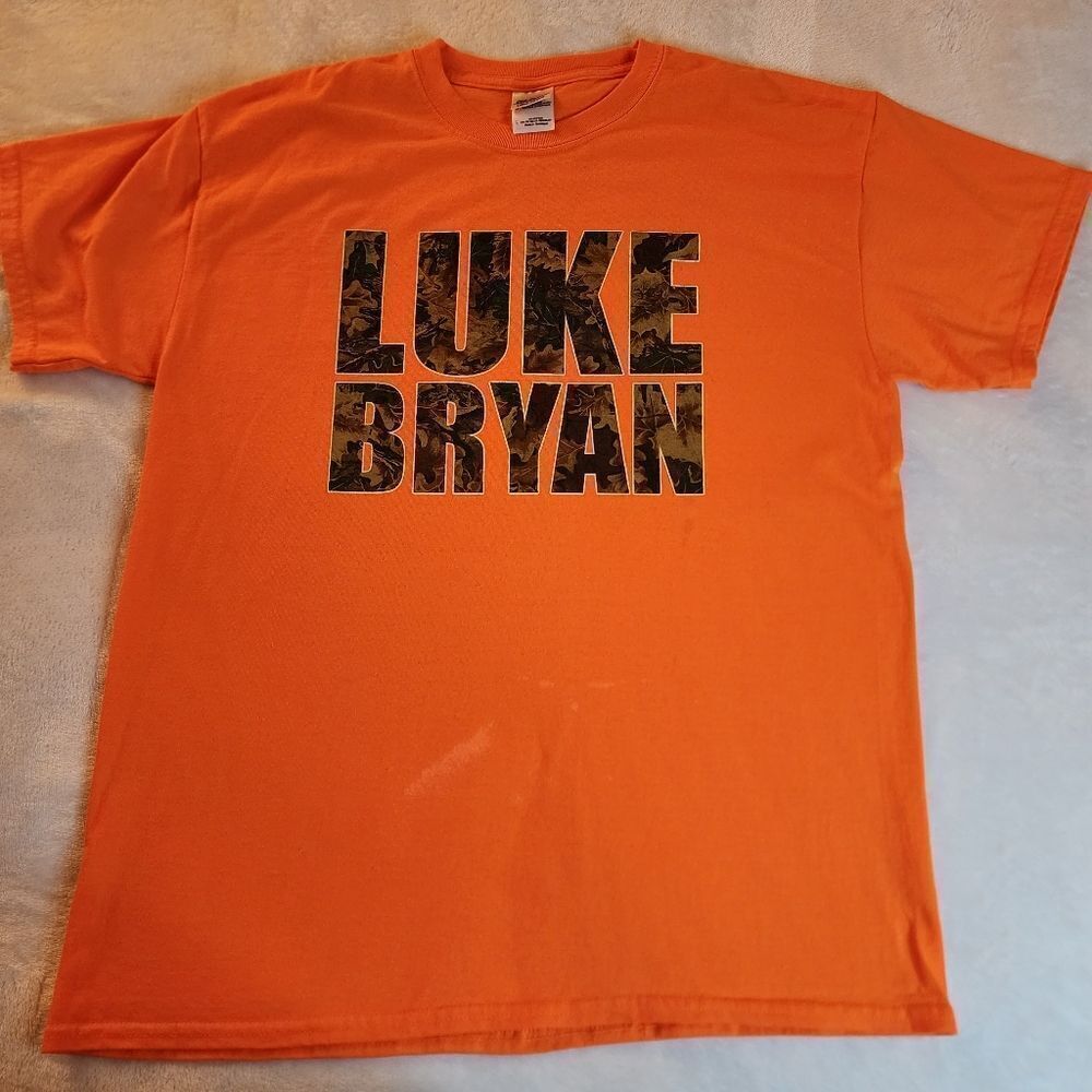 Gildan Luke Bryan Realtree Florescent Orange Graphic Tshirt Size Large
